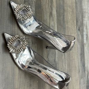 Good American Cinder-F*cking-rella Pump Size 7 Silver Glam Cinderella